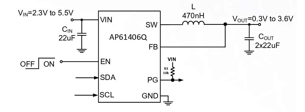 Schematic - Diodes Incorporated AP61406Q I2C Buck Converters